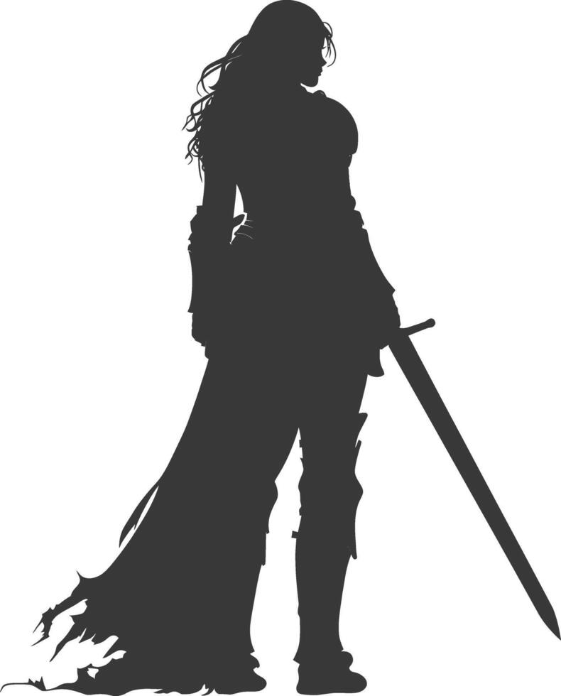 silhouette woman knight full body black color only vector