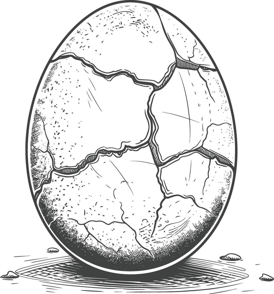 cracked egg with engraving style black color only vector