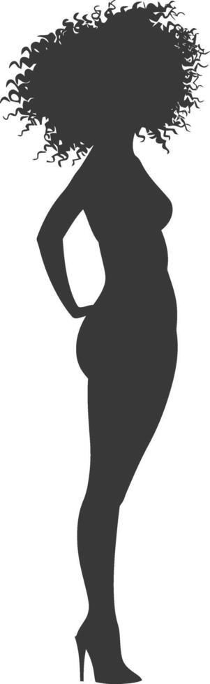 silhouette woman with afro hair style full body black color only vector