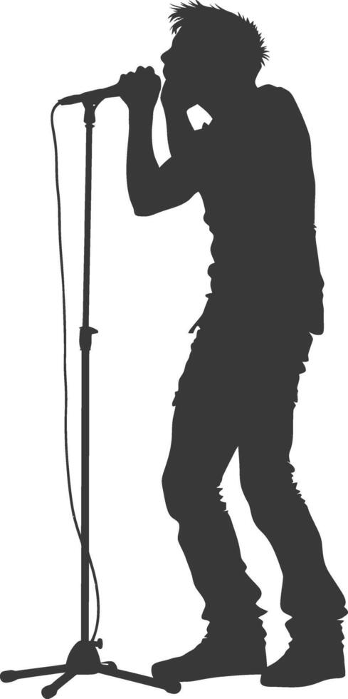 silhouette singer man in action full body black color only vector