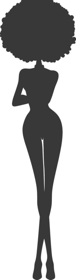silhouette woman with afro hair style full body black color only vector