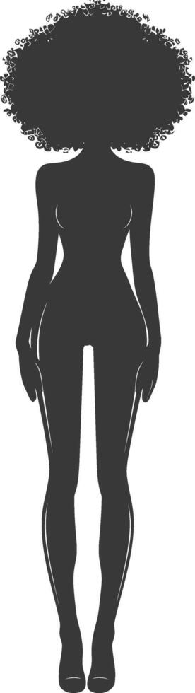 silhouette woman with afro hair style full body black color only vector