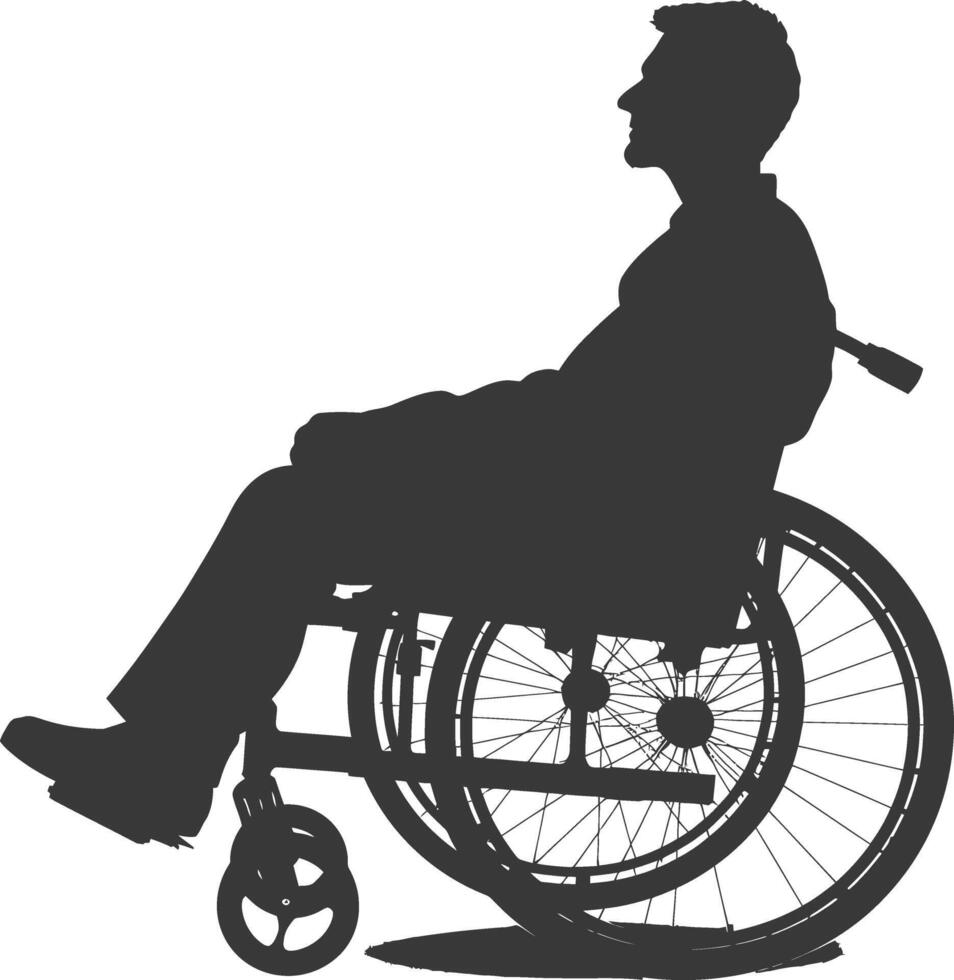 silhouette man in a wheelchair full body black color only vector