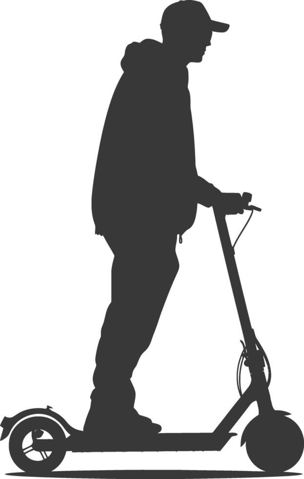 silhouette man riding electric scooter full body black color only vector