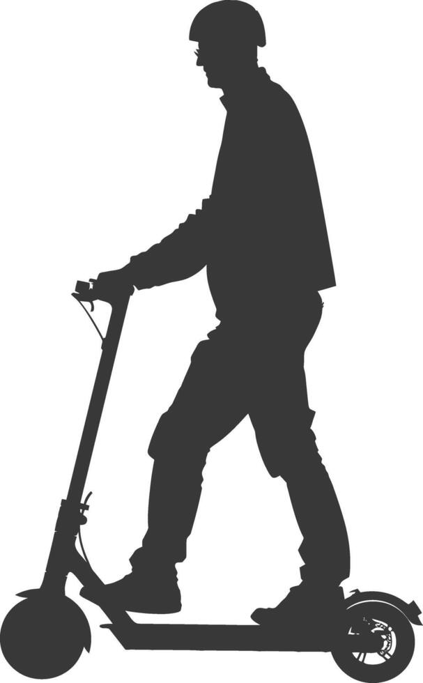 silhouette man riding electric scooter full body black color only vector