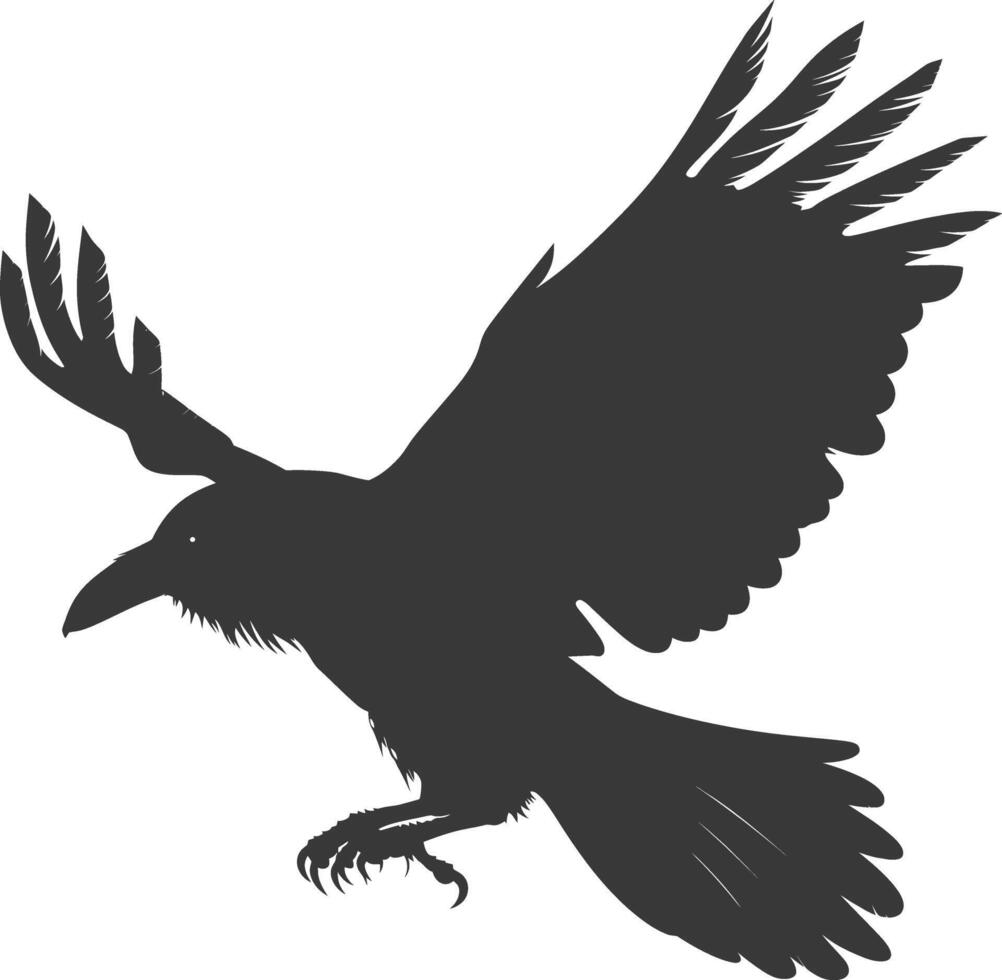 silhouette raven animal fly full body black color only vector