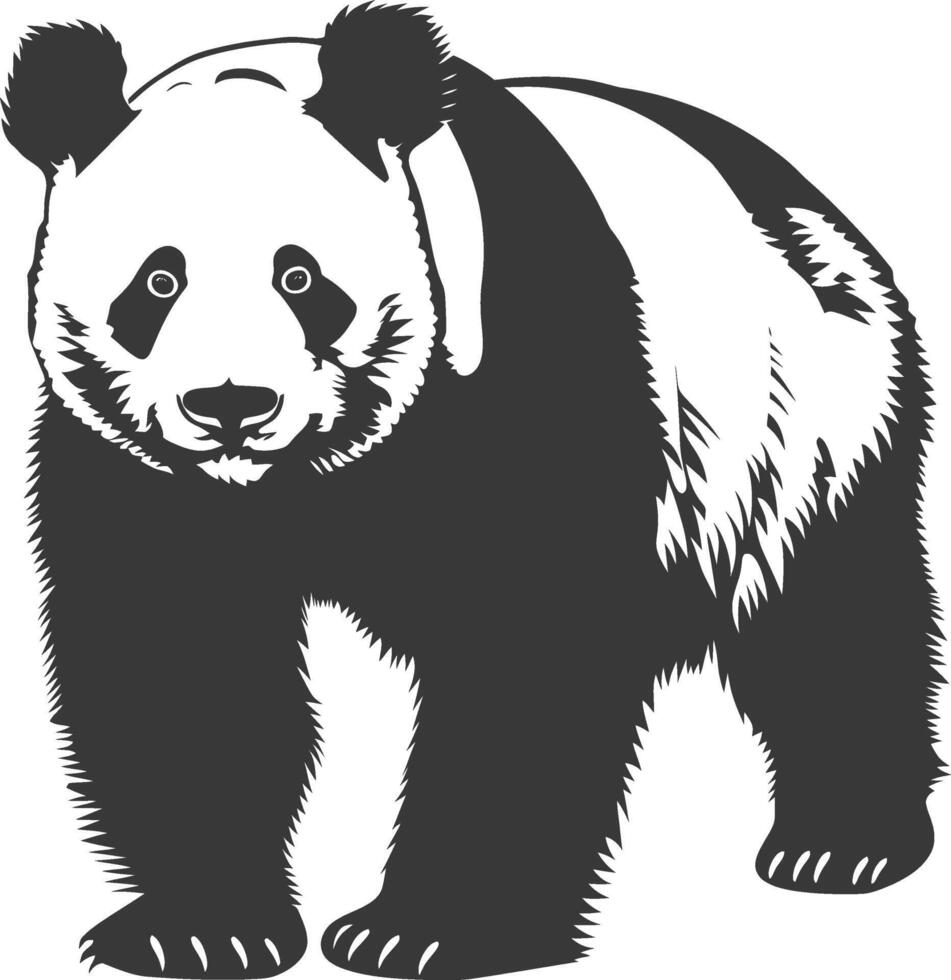 silhouette panda animal full body black color only vector