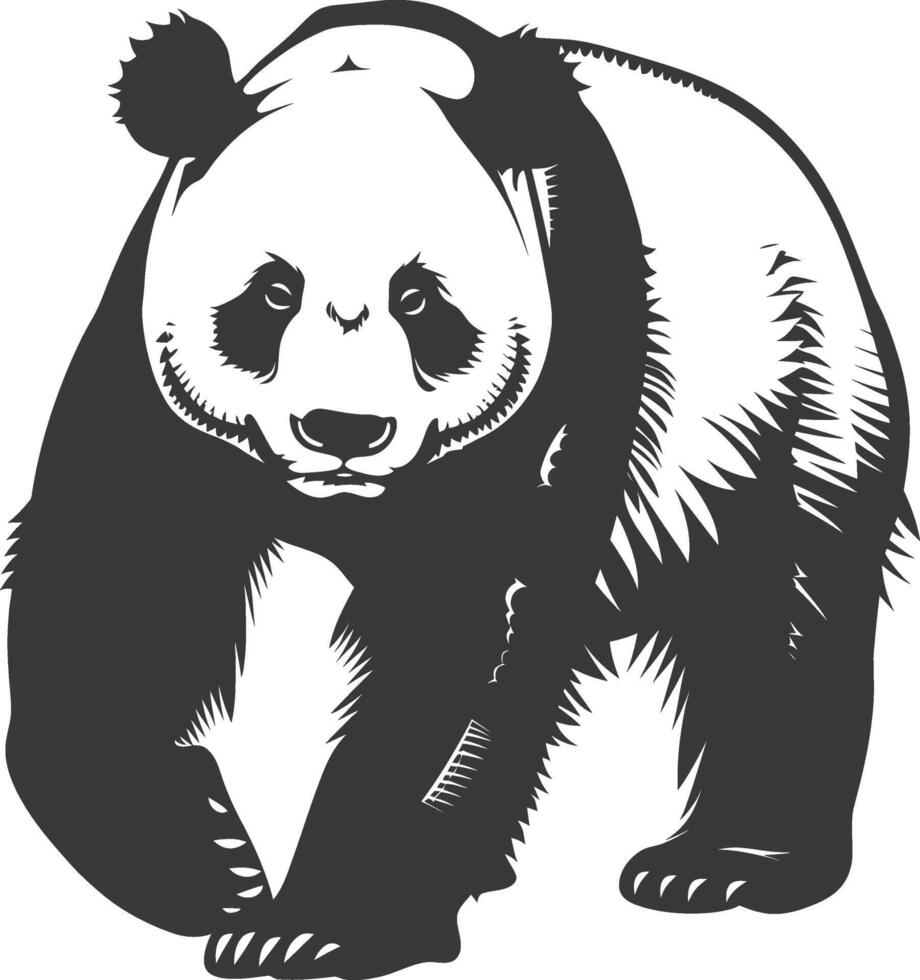 silhouette panda animal full body black color only vector