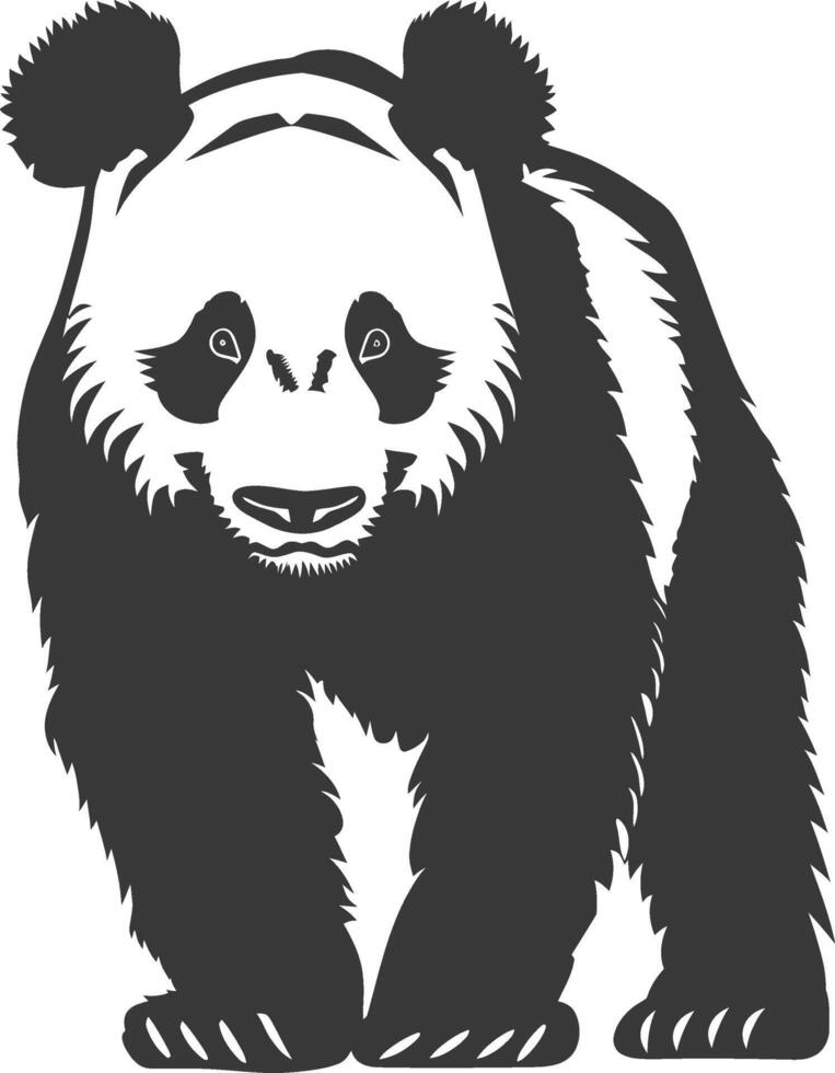 silhouette panda animal full body black color only vector