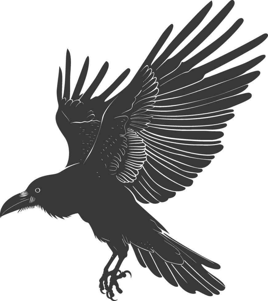 silhouette raven animal fly full body black color only vector