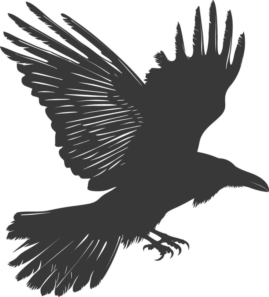 silhouette raven animal fly full body black color only vector
