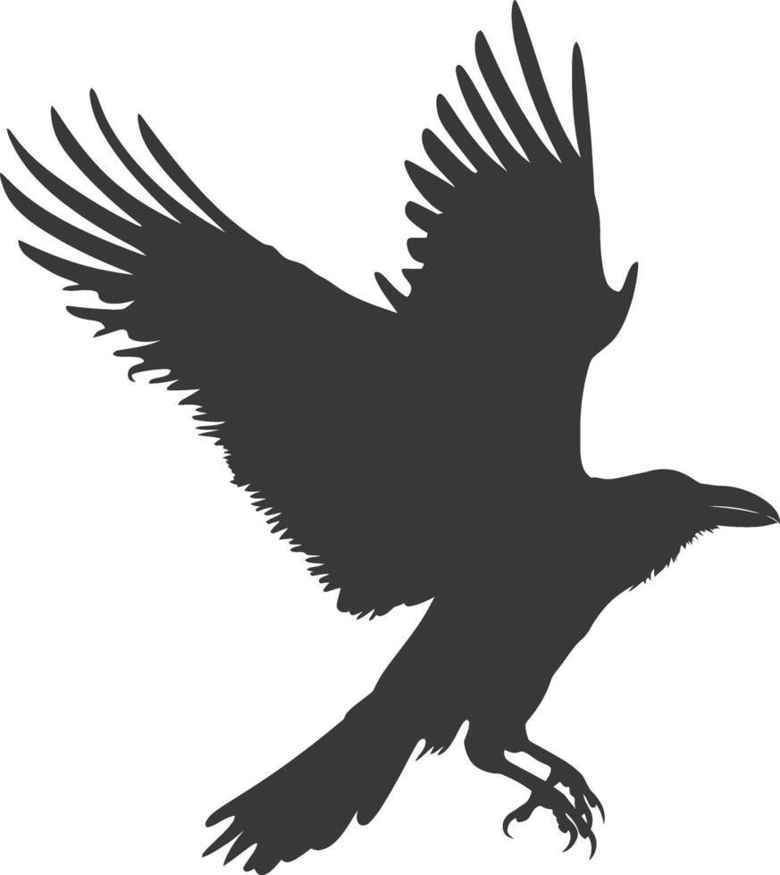 silhouette raven animal fly full body black color only vector