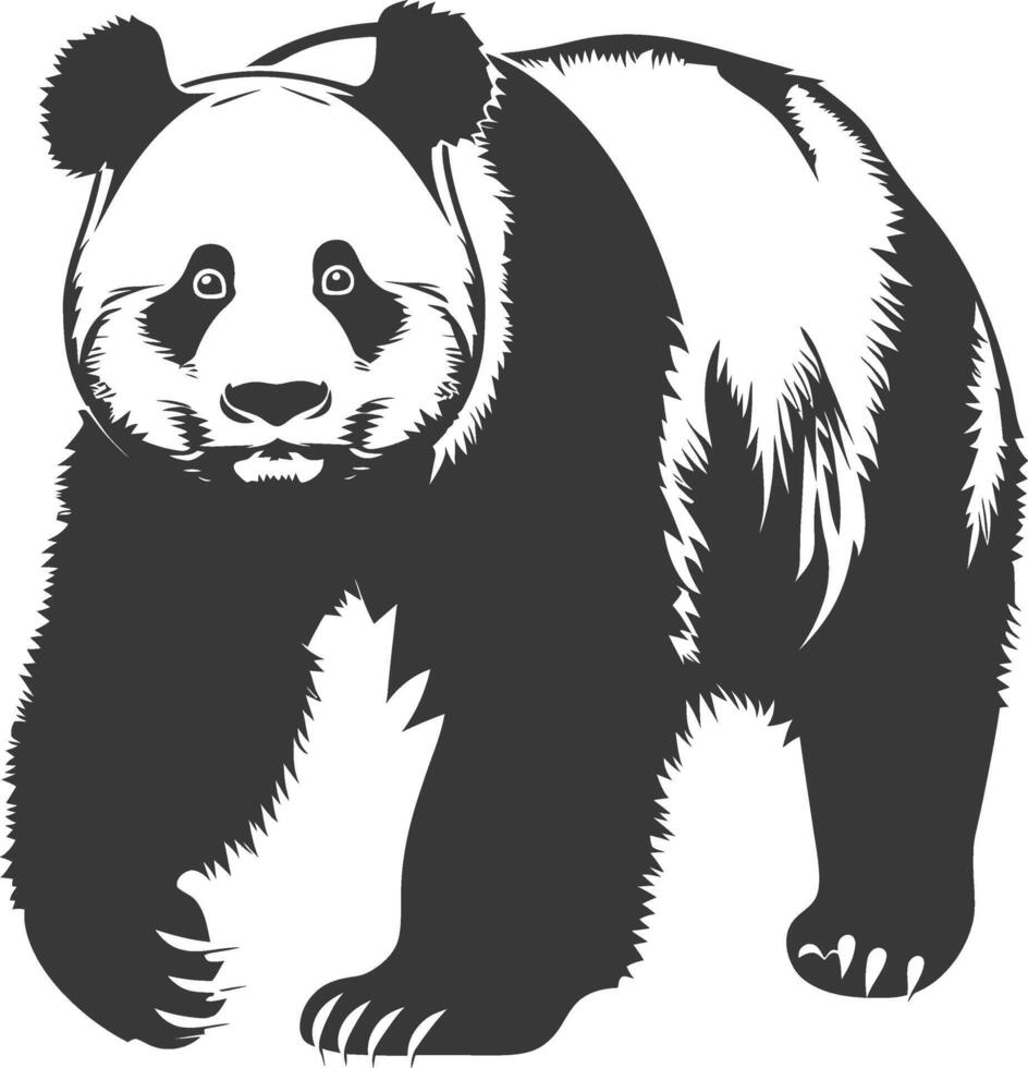 silhouette panda animal full body black color only vector
