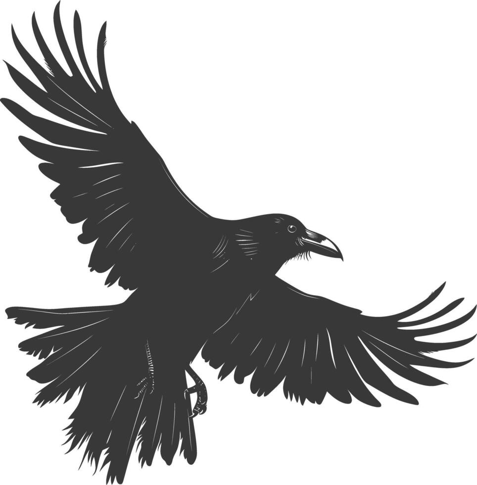 silhouette raven animal fly full body black color only vector