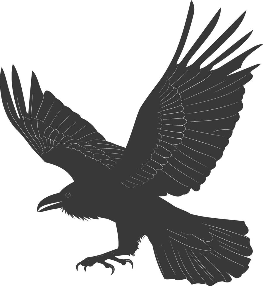 silhouette raven animal fly full body black color only vector