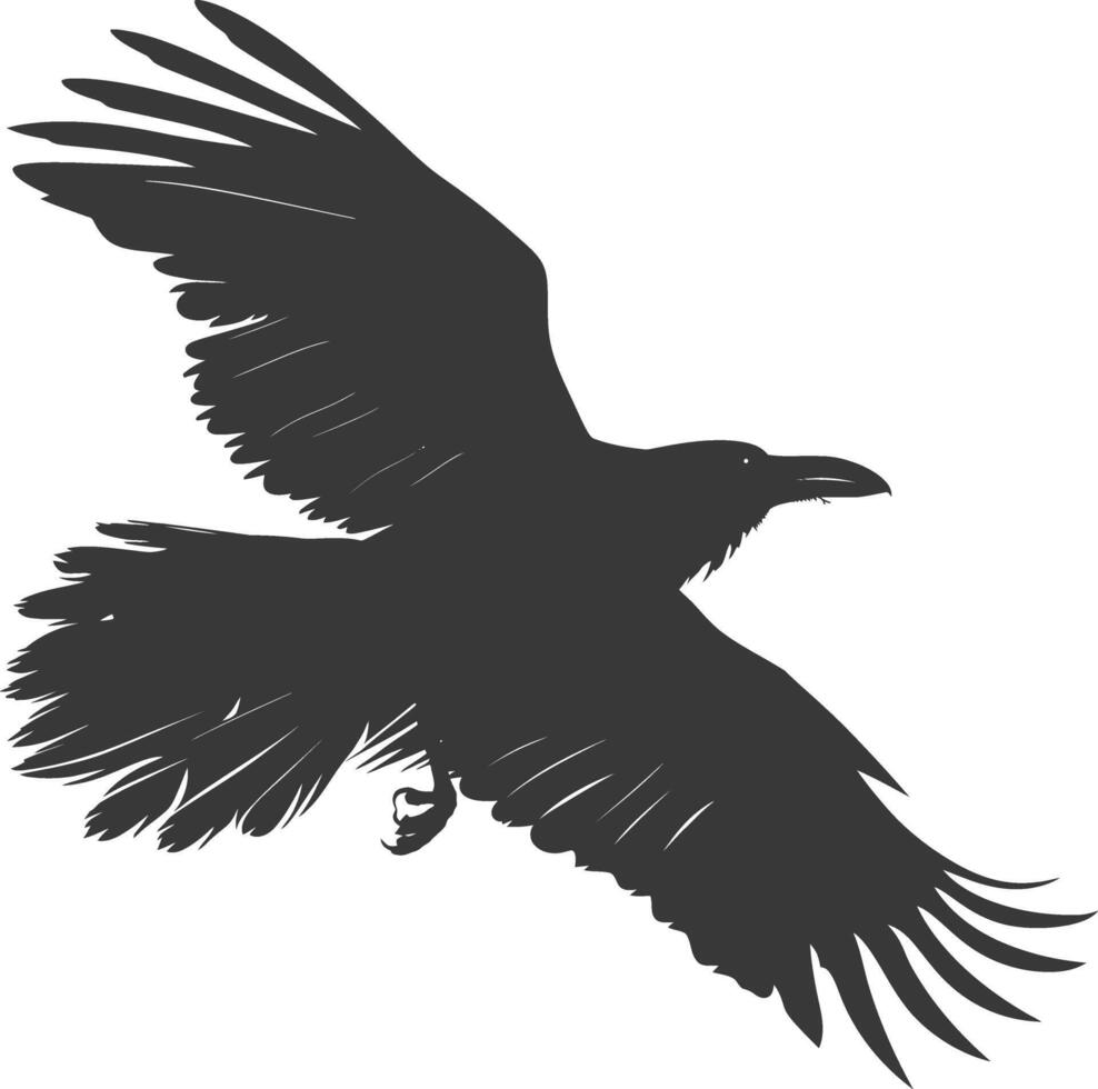 silhouette raven animal fly full body black color only vector