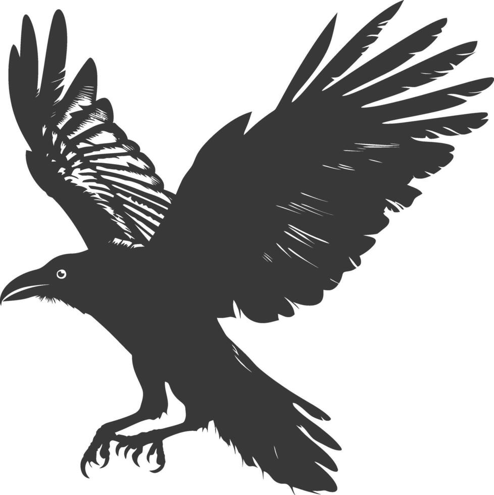 silhouette raven animal fly full body black color only vector