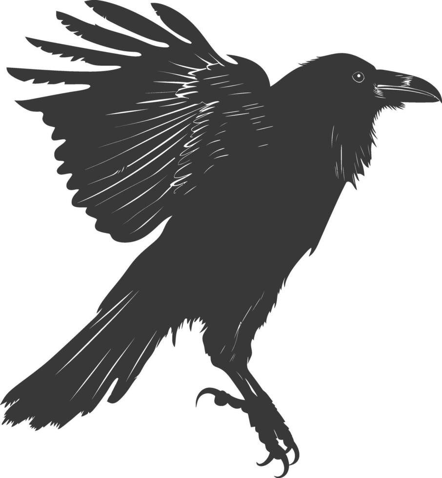 silhouette raven animal fly full body black color only vector