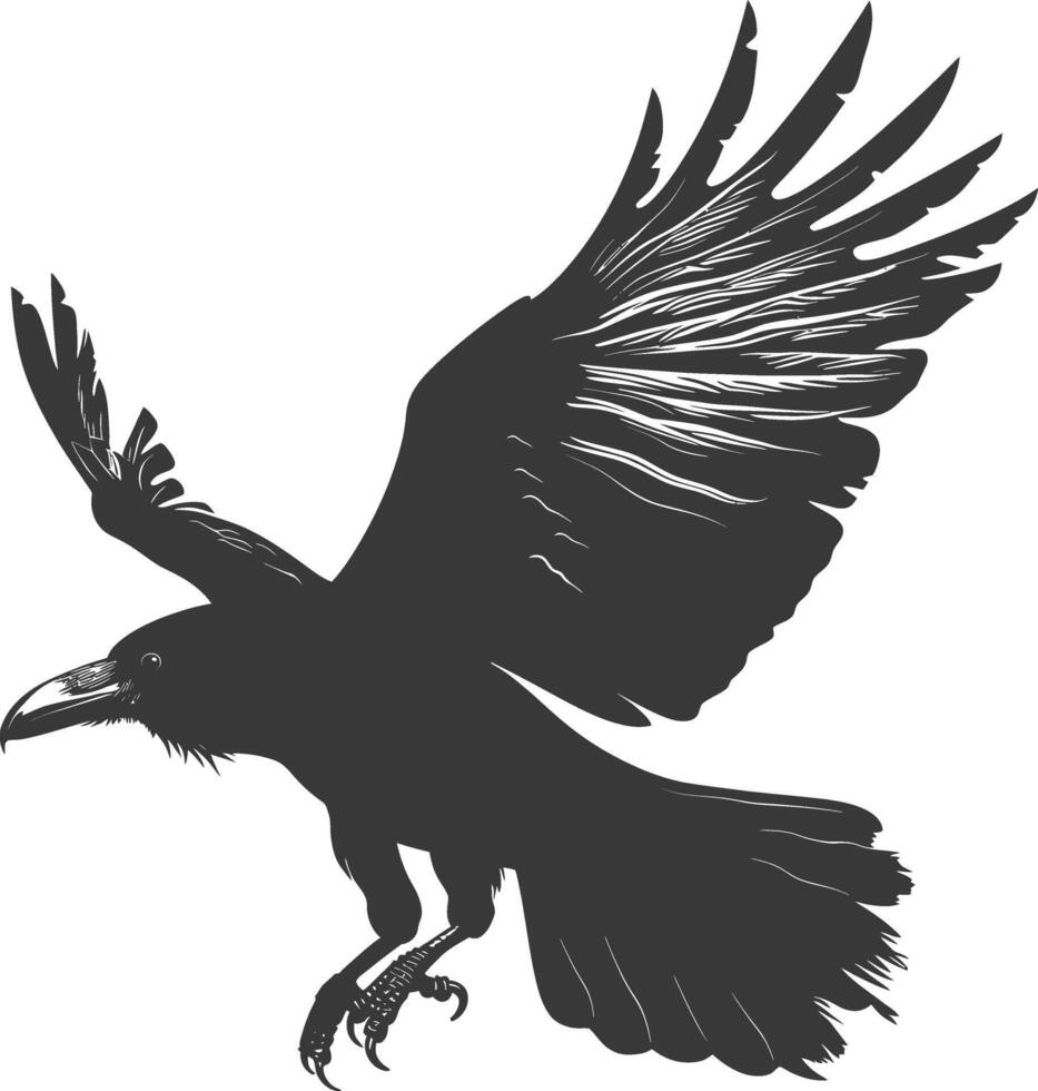 silhouette raven animal fly full body black color only vector