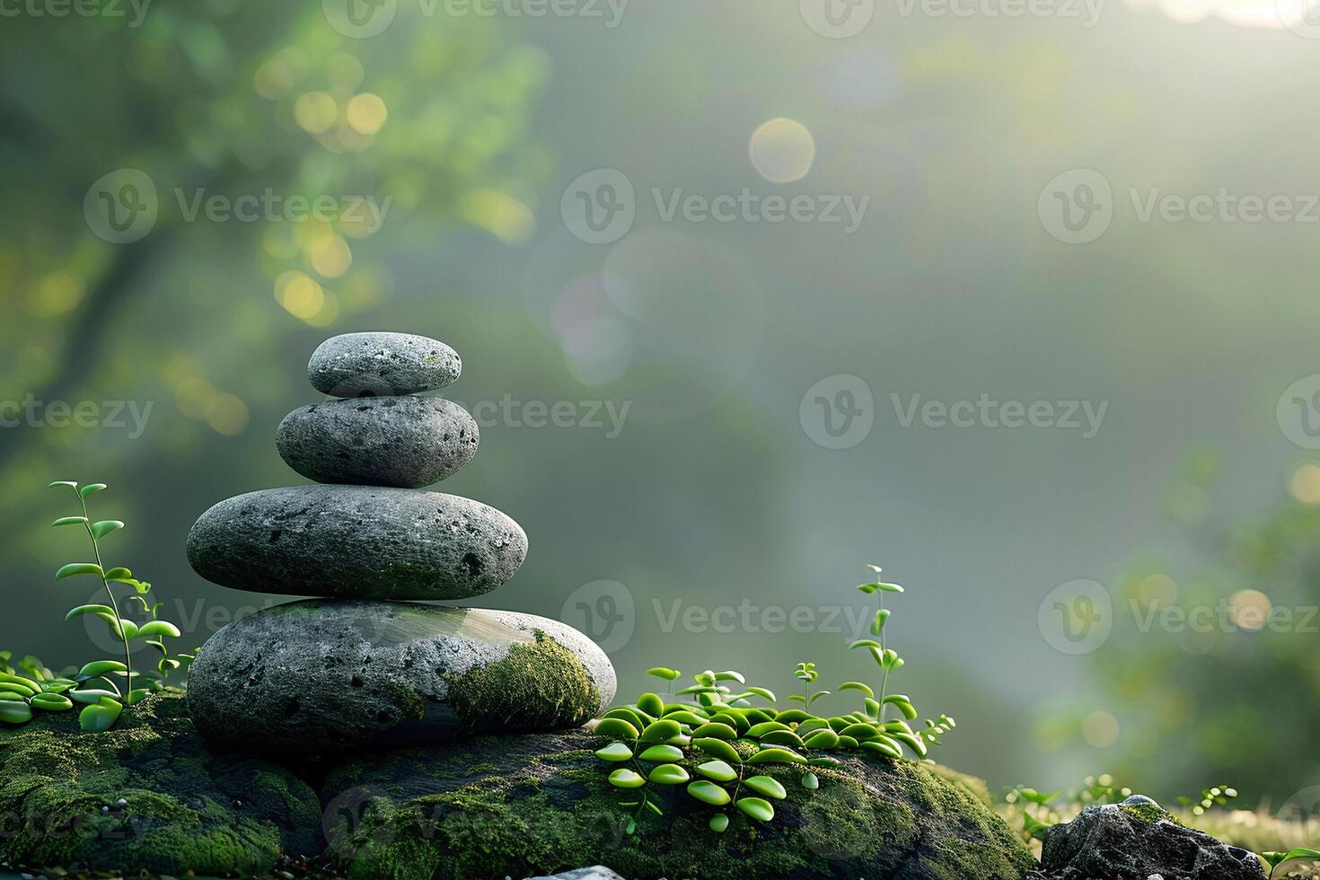 Stack of zen stones against a beautiful landscape background. photo