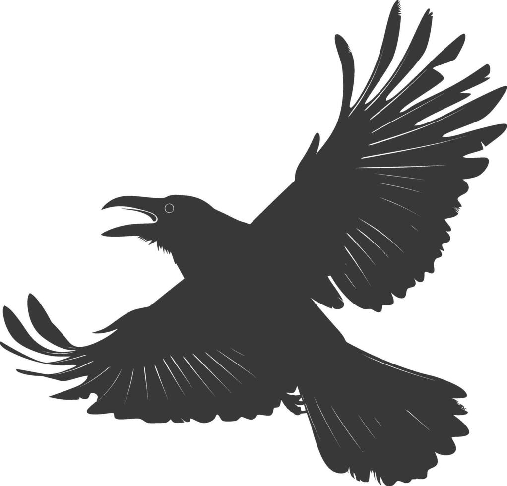silhouette raven animal fly full body black color only vector