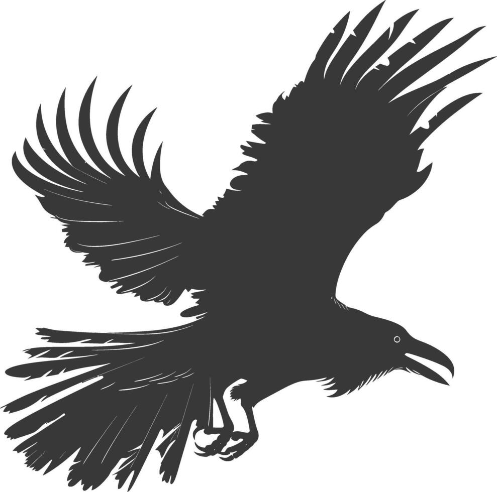 silhouette raven animal fly full body black color only vector