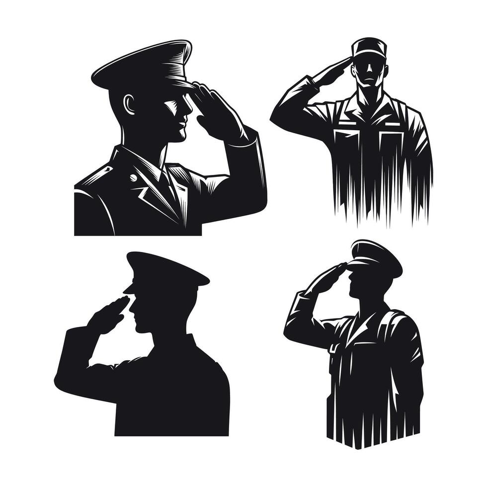 soldiers with guns and backpacks silhouette design template illustration vector