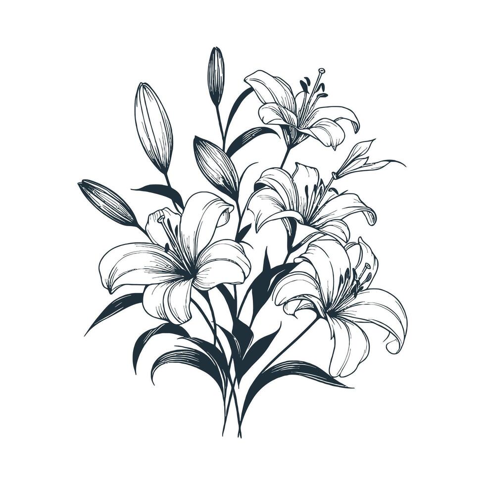 Flat design flower silhouettes and leaves floral element design template illustration vector