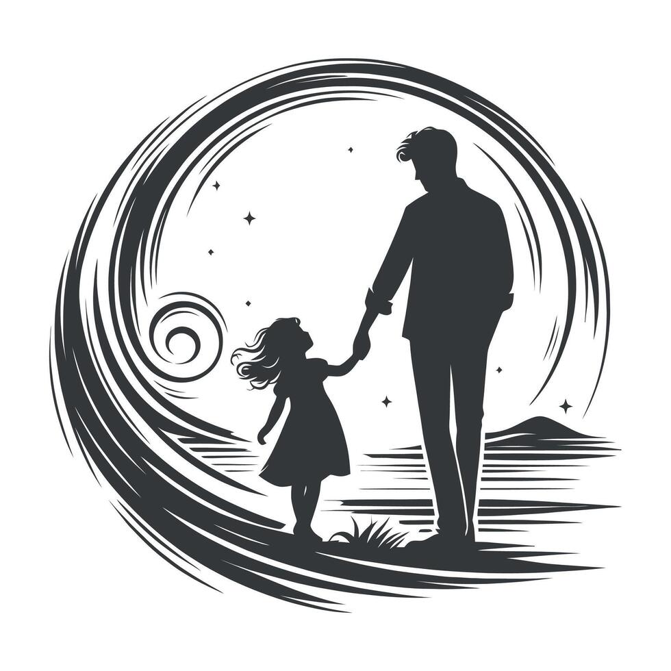 fathers day with fathers and children silhouettes design template illustration vector