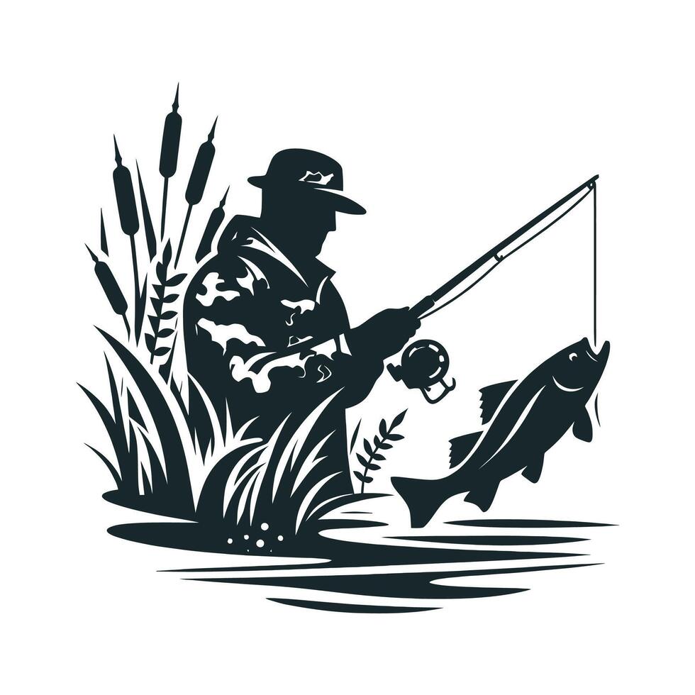 fishing silhouette, fisherman clipart, hunting silhouette, fisherman flat design, fishing design, fishing graphic illustration. vector