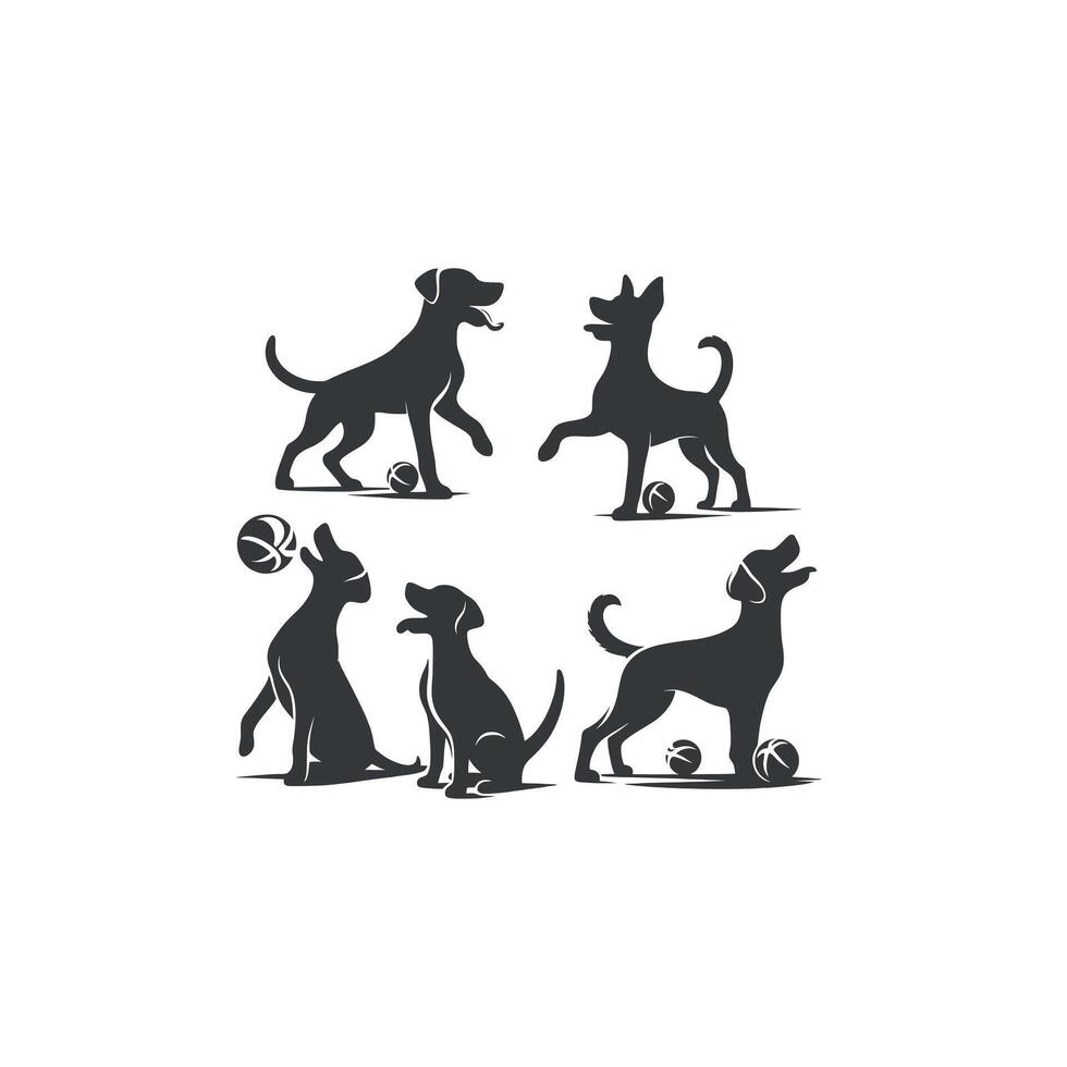 Cute dog and puppy set collection silhouette design template illustration vector