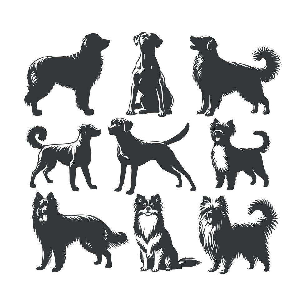 Cute dog and puppy set collection silhouette design template illustration vector