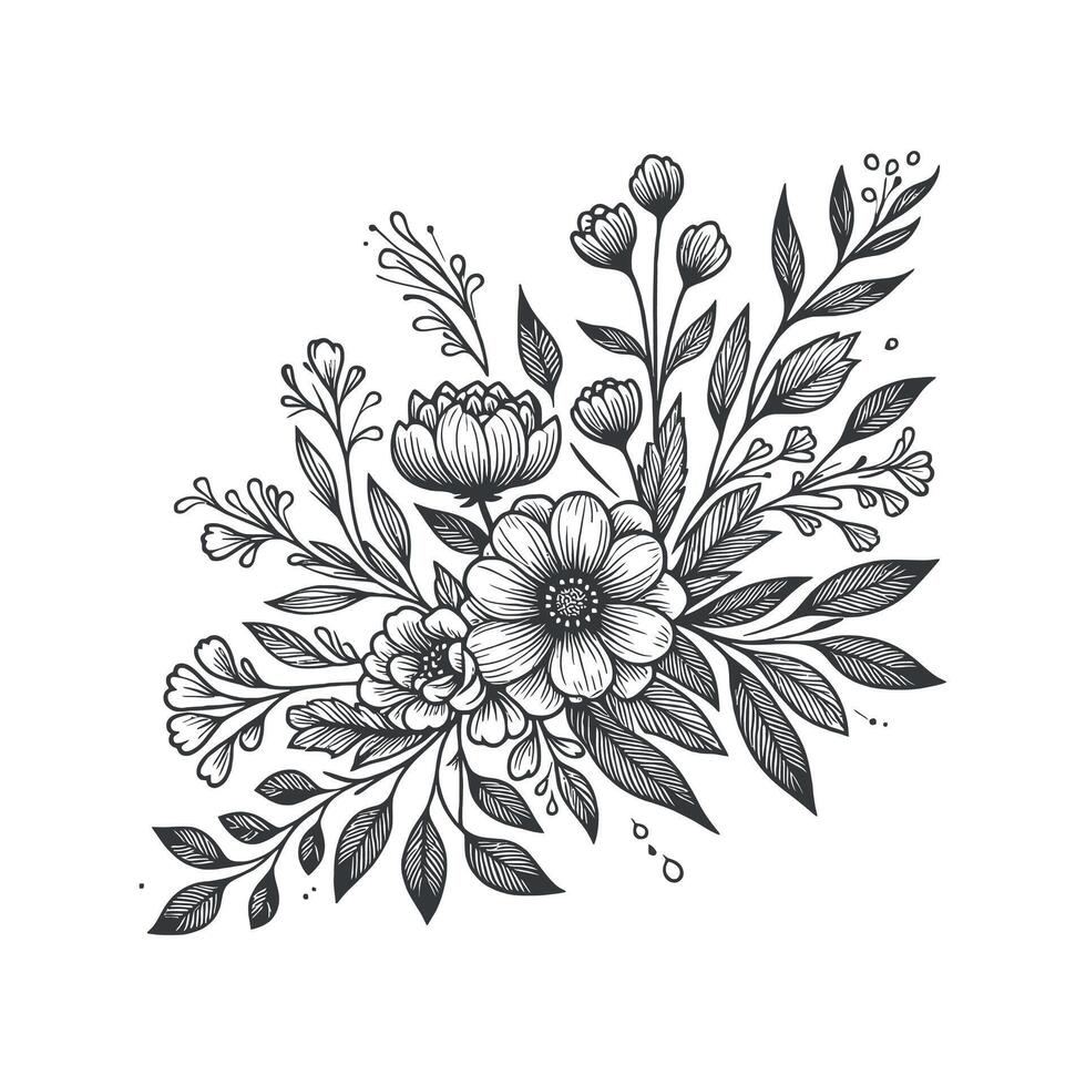 Flat design flower silhouettes and leaves floral element design template illustration vector
