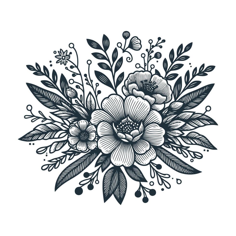 Flat design flower silhouettes and leaves floral element design template illustration vector