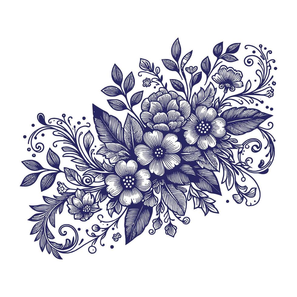 Flat design flower silhouettes and leaves floral element design template illustration vector
