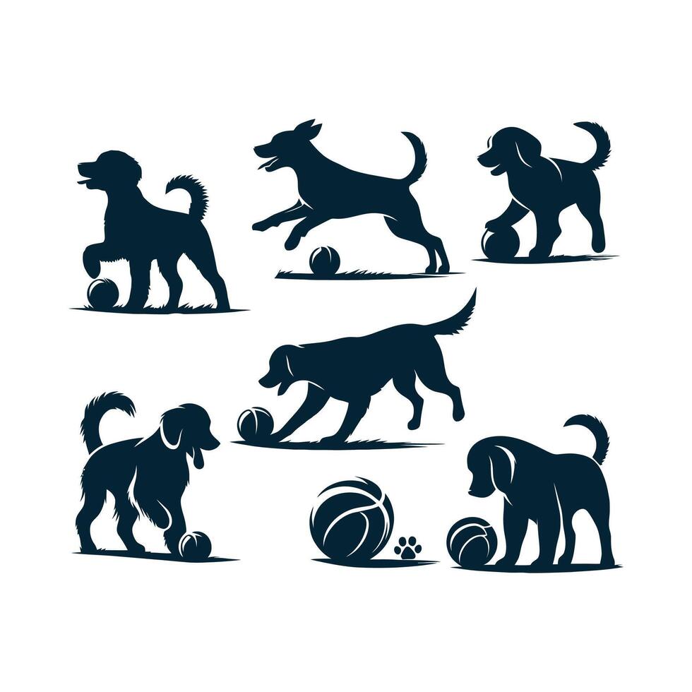 Cute dog and puppy set collection silhouette design template illustration vector