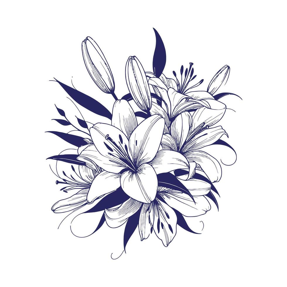 Flat design flower silhouettes and leaves floral element design template illustration vector