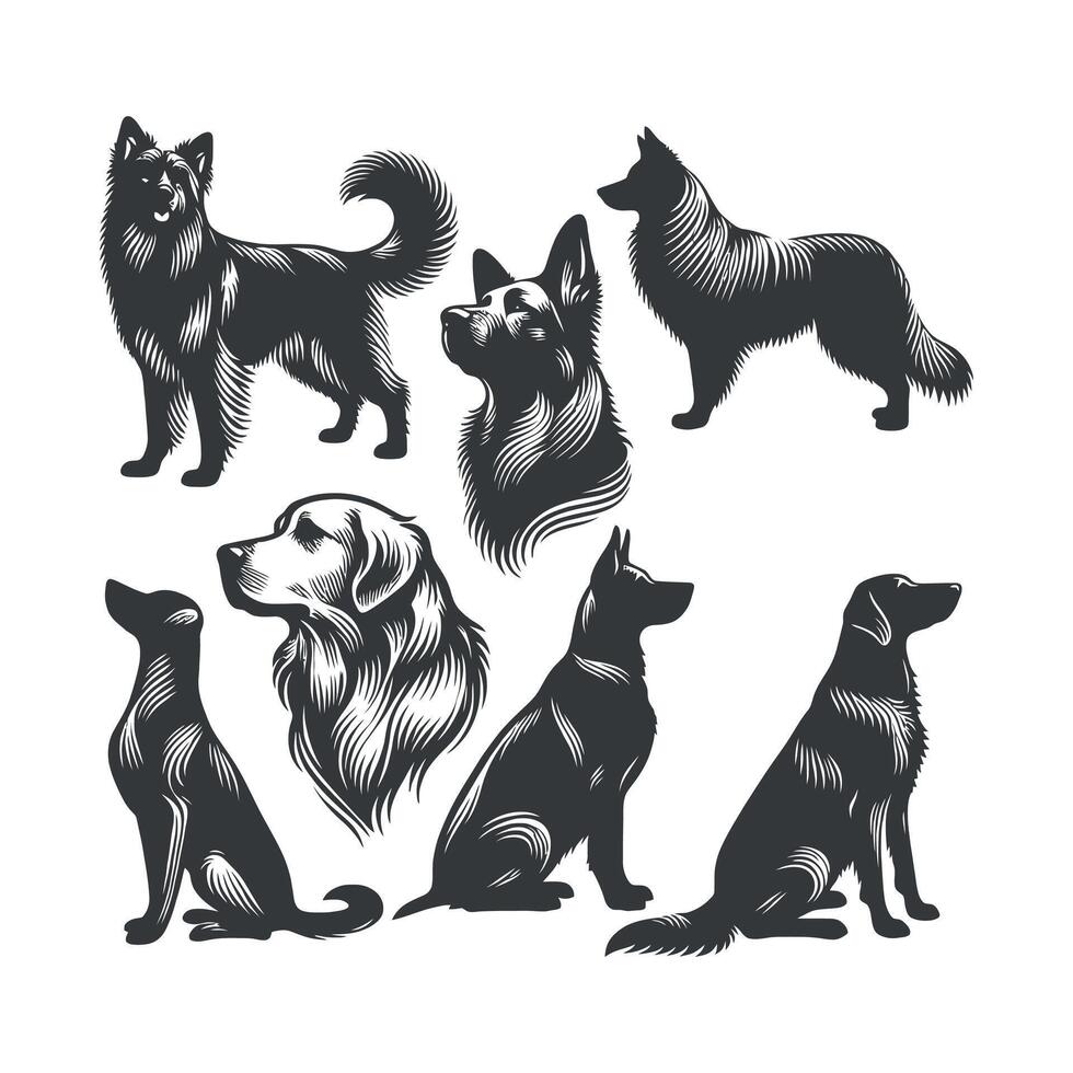 Cute dog and puppy set collection silhouette design template illustration vector
