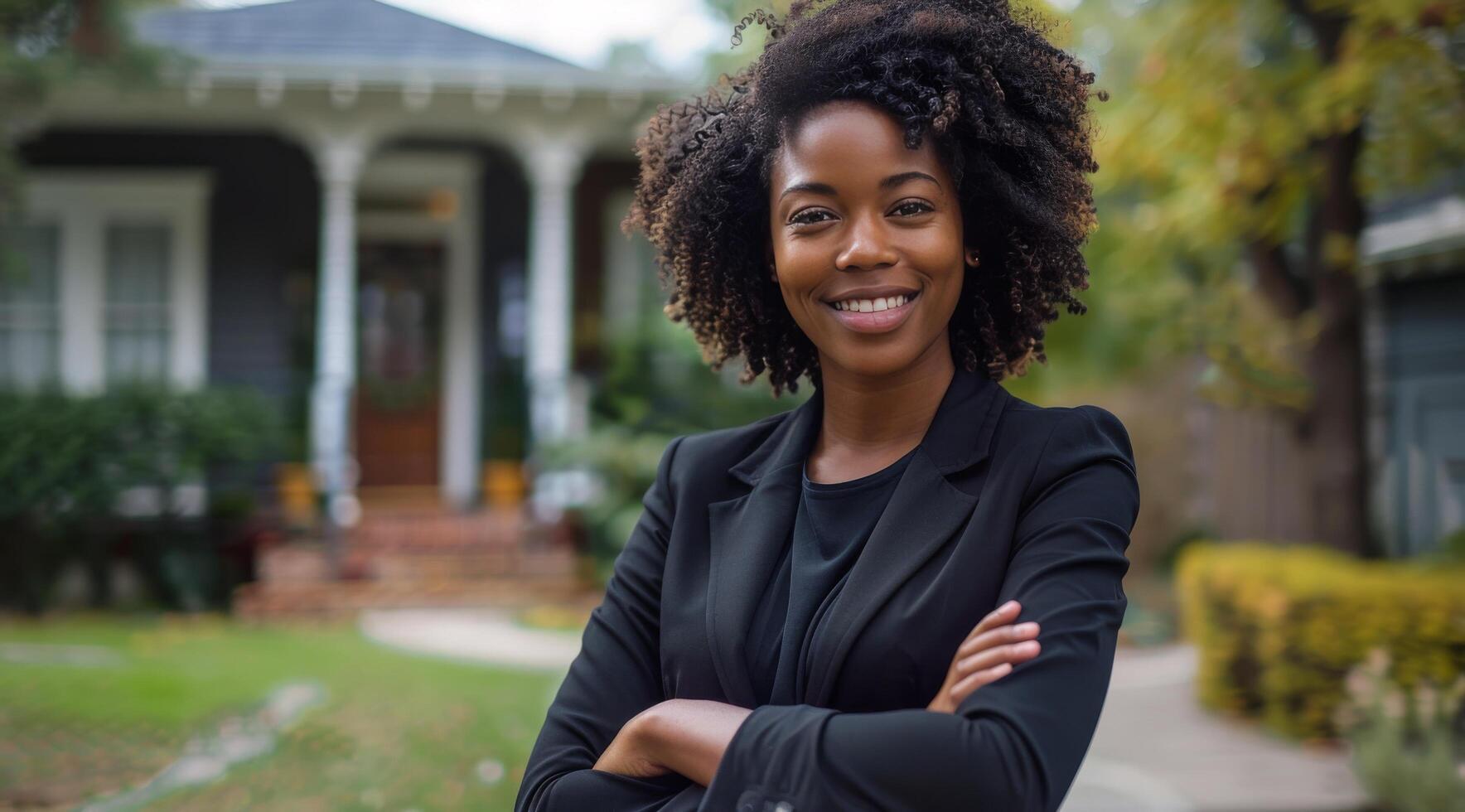 Woman Standing in Front of House photo