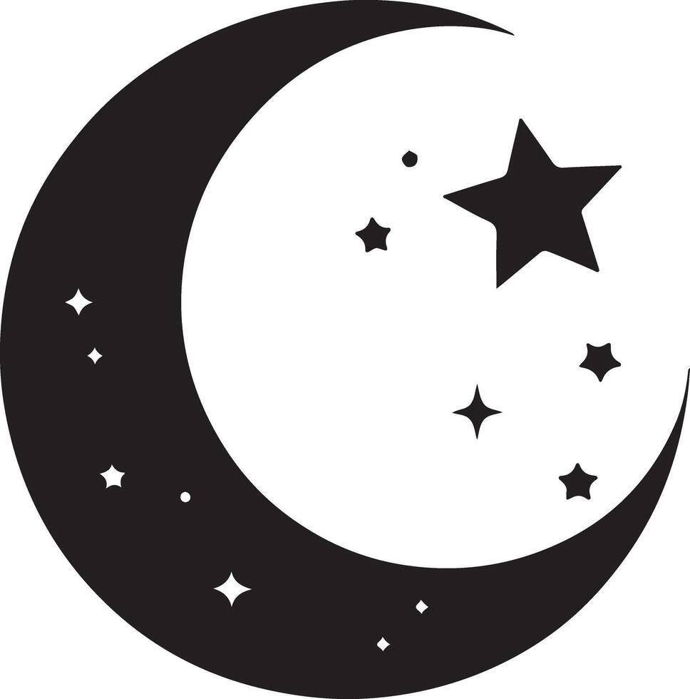 Moon and stars at night illustration isolated on white background vector