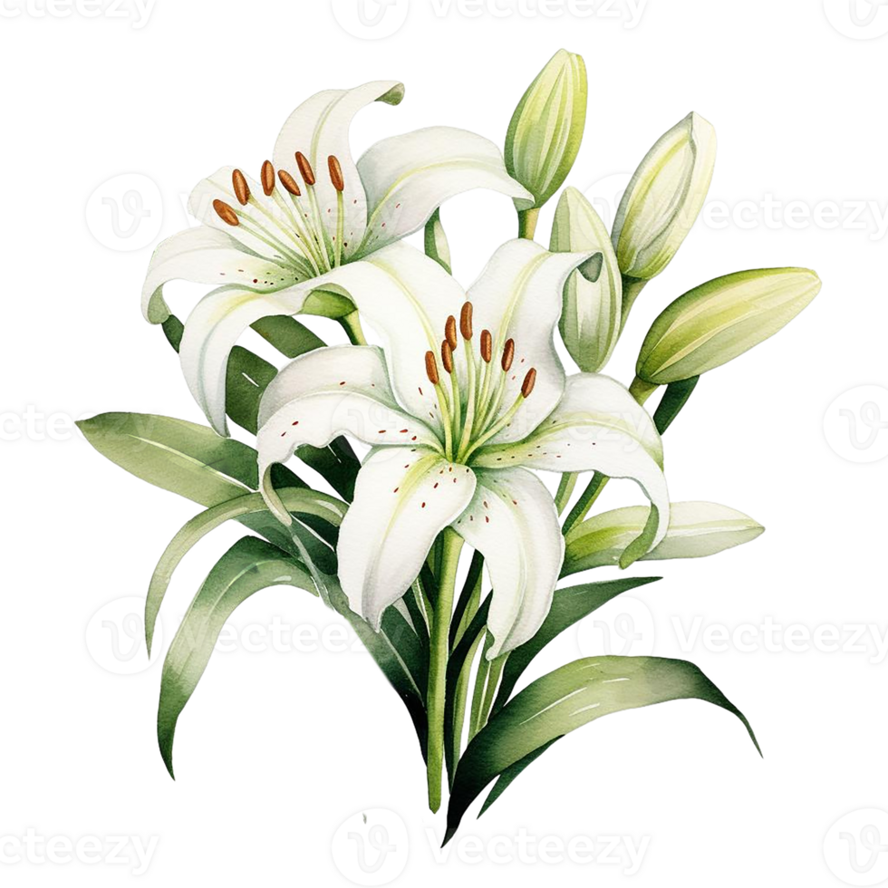 Beautiful lilies flower watercolor isolate transparent background. png