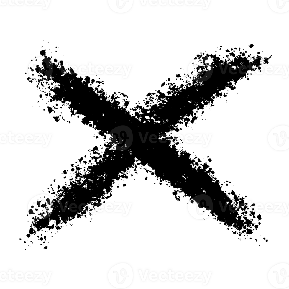 X black mark set in grunge style. Hand drawn crossed brush strokes png