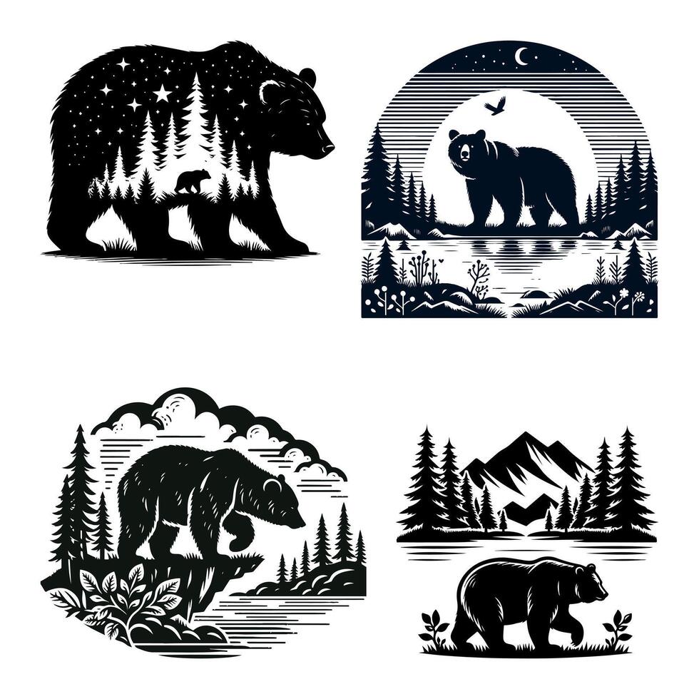 The hunter is hunting black silhouette vector