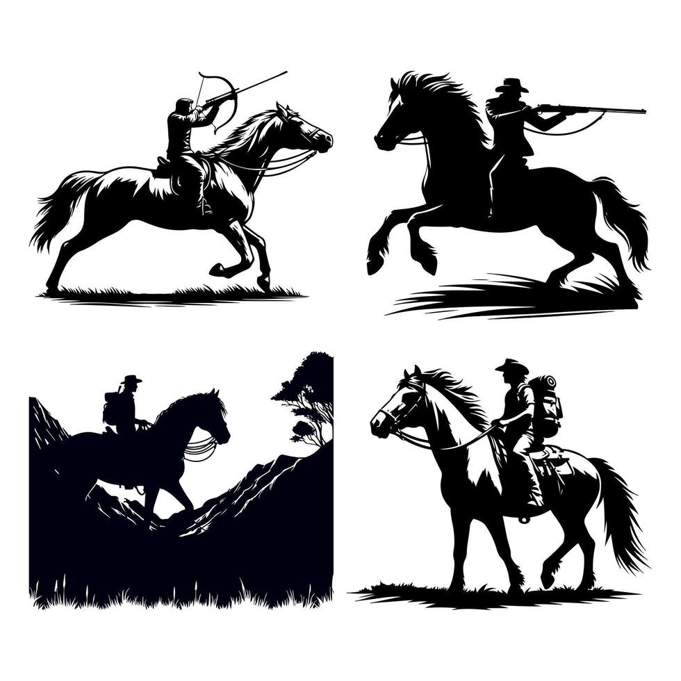 The hunter is hunting black silhouette vector