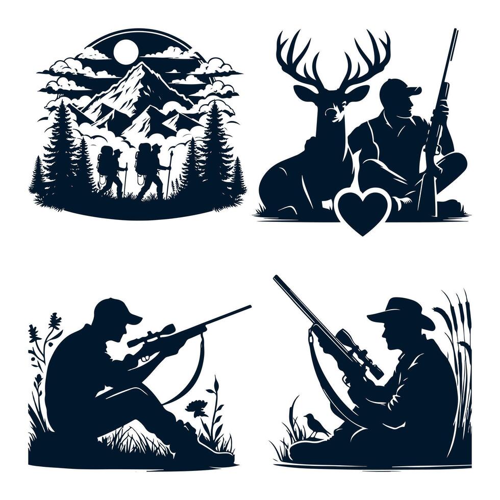 The hunter is hunting black silhouette vector
