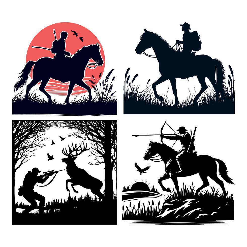 The hunter is hunting black silhouette vector