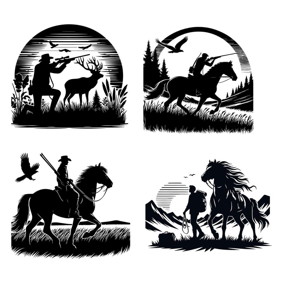 The hunter is hunting black silhouette vector