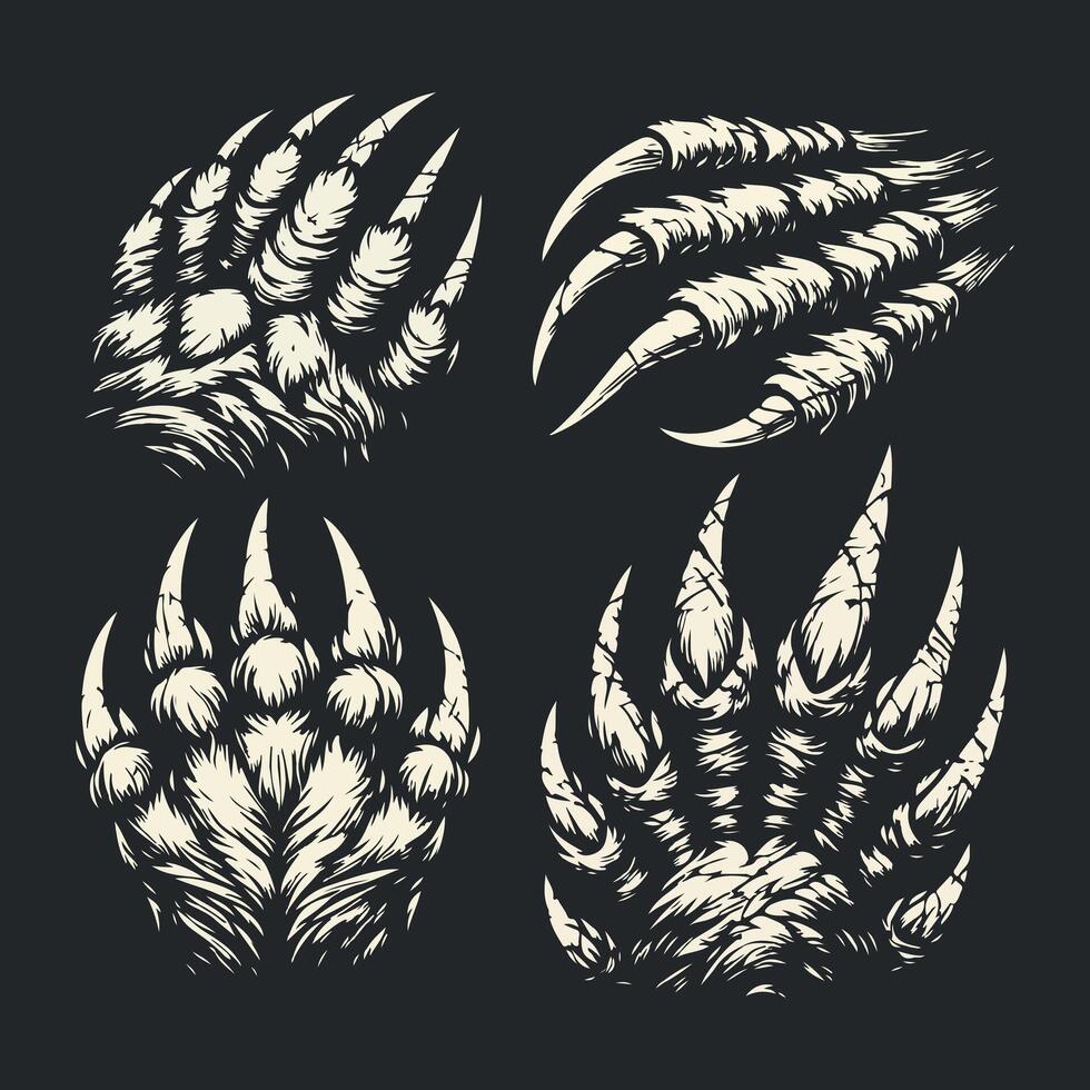 Claw marks scratch marks of dragon, bear, tiger beast, Silhouette vector