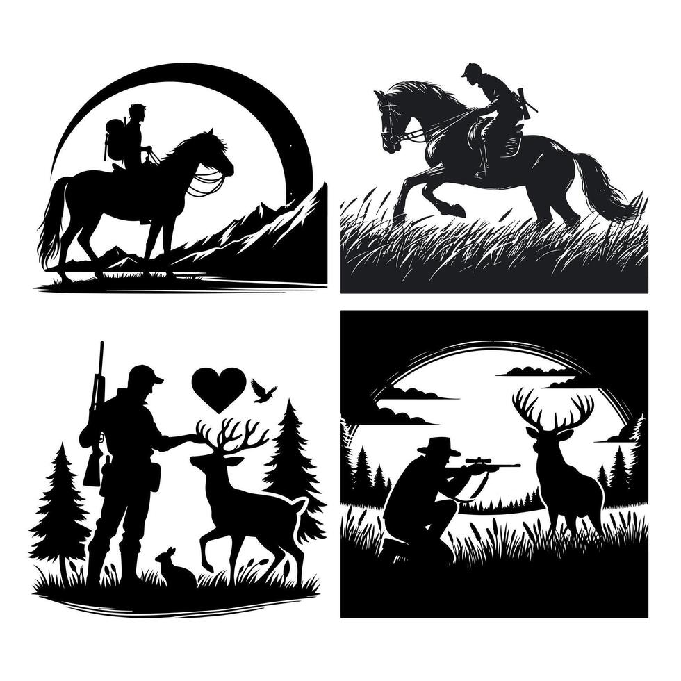 The hunter is hunting black silhouette vector