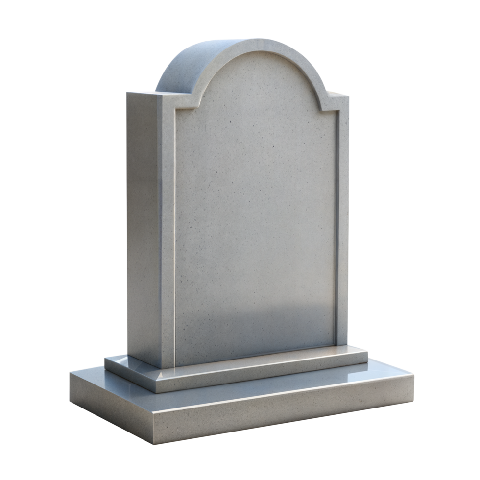 Arched Grey Granite Gravestone With Two Tiered Base Isolated on Transparent Background png